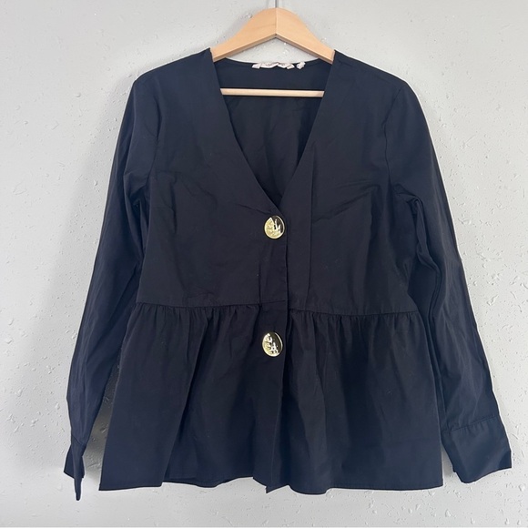 Soft Surroundings Tops - Soft Surroundings Elegant Black Buttoned Women's Top Blouse Lightweight Gold